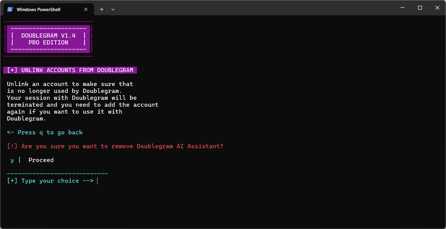 Cierre de sesión de una cuenta en Doublegram