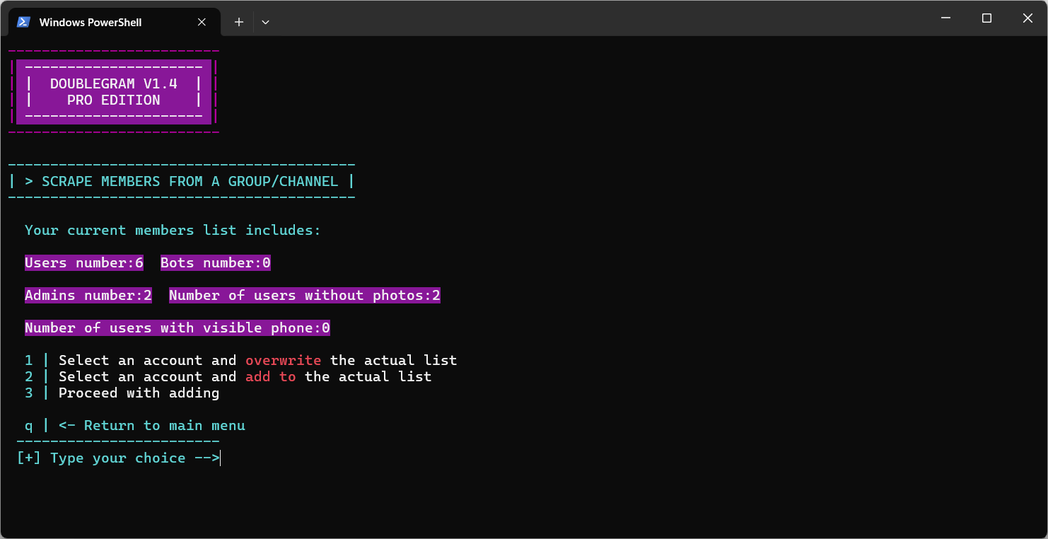 Menú de scraping en Doublegram